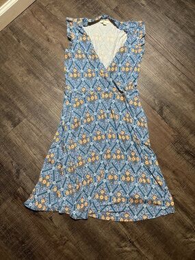 Boden Blue and Yellow Floral Wrap Dress